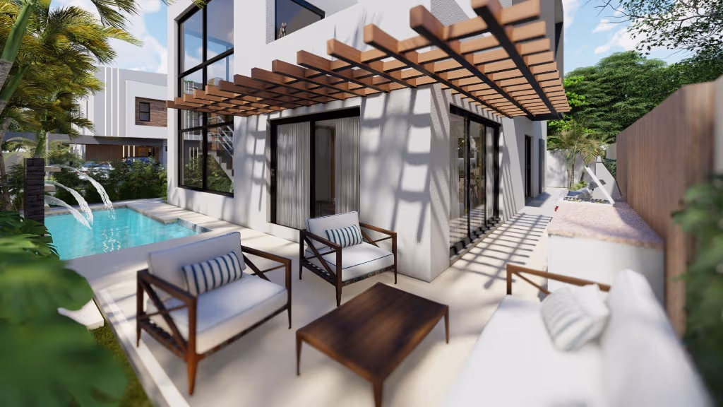 Villas Perla del Mar – Piscina y patio trasero